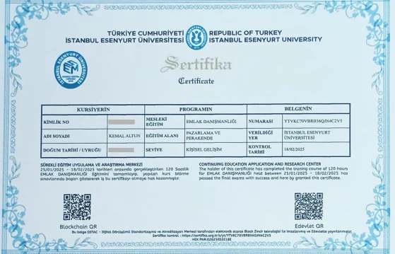 Esenyurt üniversitesi emlak danışmanlığı sertifikası